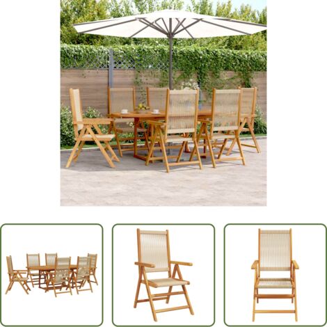 Sillas de jardín -  Set de comedor jardín 7 pzas polipropileno madera maciza beige
