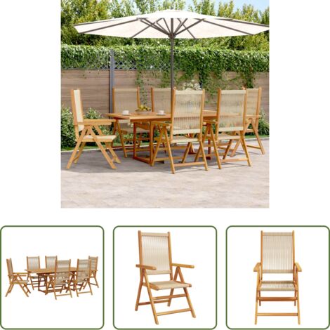 Sillas de jardín -  Set de comedor jardín 7 pzas polipropileno madera maciza beige