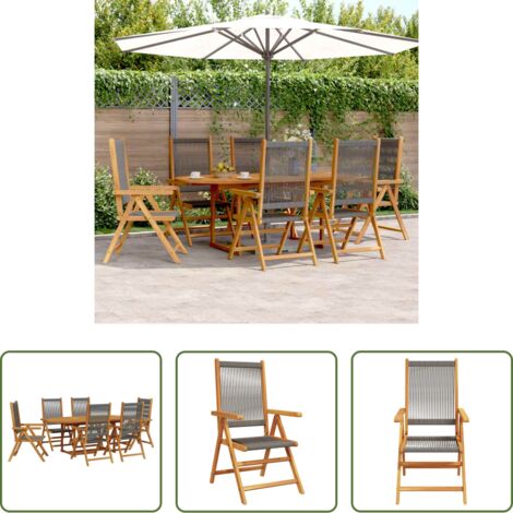 Sillas de jardín -  Set de comedor jardín 7 pzas polipropileno madera maciza gris