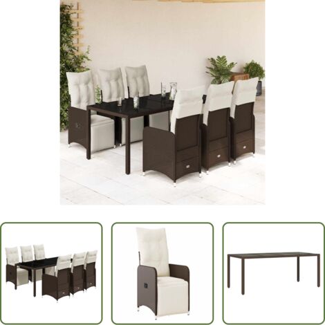 Sillas de jardín -  Set de mesa y sillas jardín 7 pzas con cojines ratán PE marrón