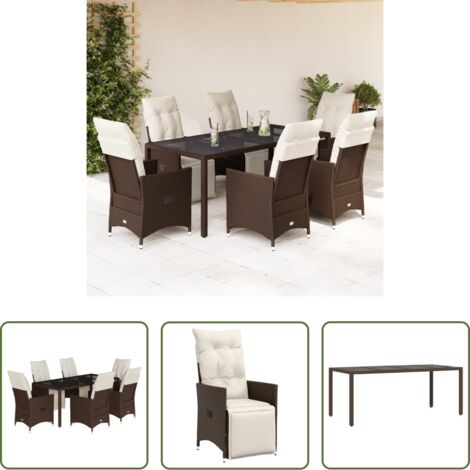Sillas de jardín -  Set de mesa y sillas jardín 7 pzas con cojines ratán PE marrón