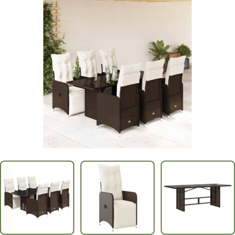Sillas de jardín -  Set de mesa y sillas jardín 7 pzas con cojines ratán PE marrón