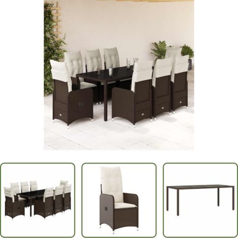 Sillas de jardín -  Set de mesa y sillas jardín 9 piezas y cojines ratán PE marrón
