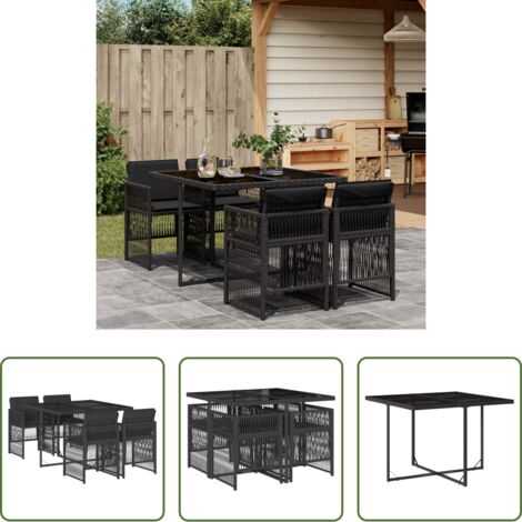 Sillas de jardín -  Set de muebles jardín 5 pzas con cojines ratán sintético negro