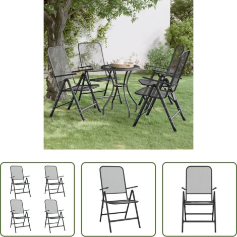 Sillas de jardín - Silla jardín plegable 4 uds antracita malla metálica ampliada