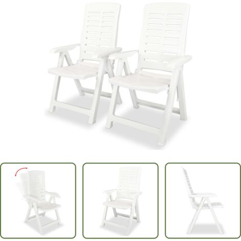 Sillas de jardín -  Sillas de jardín reclinables 2 unidades plástico blanco