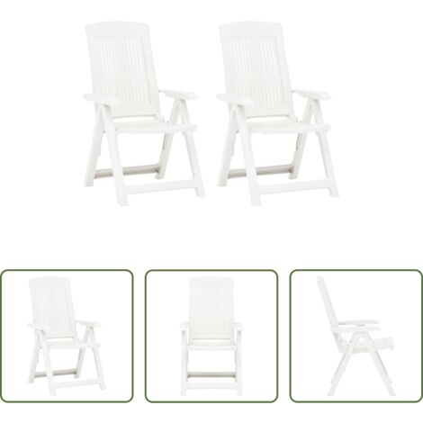 Sillas de jardín -  Sillas de jardín reclinables 2 unidades plástico blanco