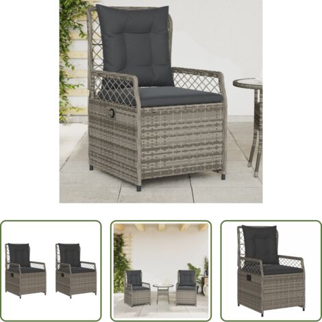 Sillas de jardín sintéticas -  Sillones reclinables de jardín 2 uds ratán sintético gris