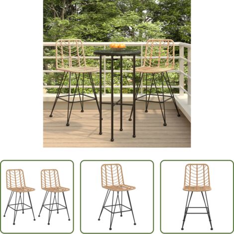 Sillas de jardín -  Taburetes de cocina 2 uds ratán PE y acero 45x56x103,5 cm