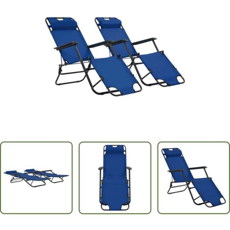 Sillas de jardín -  Tumbonas plegables con reposapiés 2 unidades acero azul