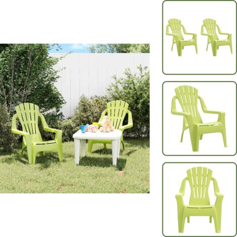 Sillas de jardín verde - vidaXL Sillas de jardín niños 2 uds aspecto madera PP verde 37x34x44cm - Sillas de jardín de polipropileno
