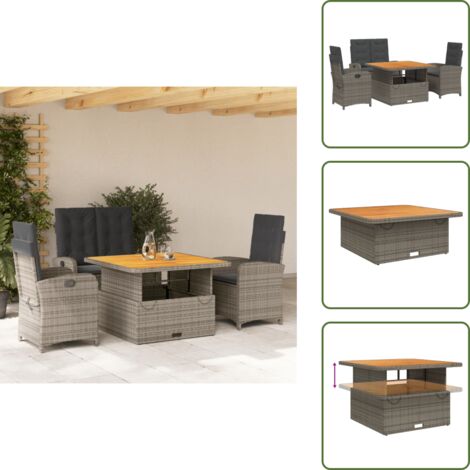 Sillas de jardín - vidaXL Juego de comedor de jardín 4 piezas con cojines ratán PE gris - Banco de jardín