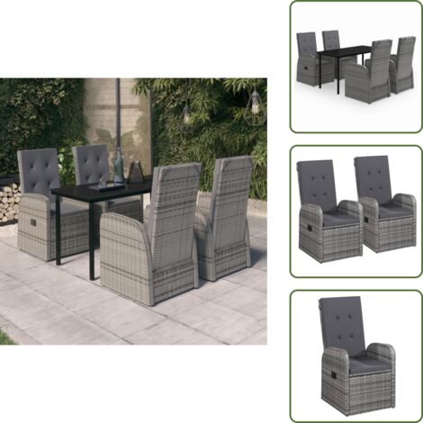 Sillas de jardín - vidaXL Juego de comedor de jardín 5 piezas con cojines gris - Cojines para sillas
