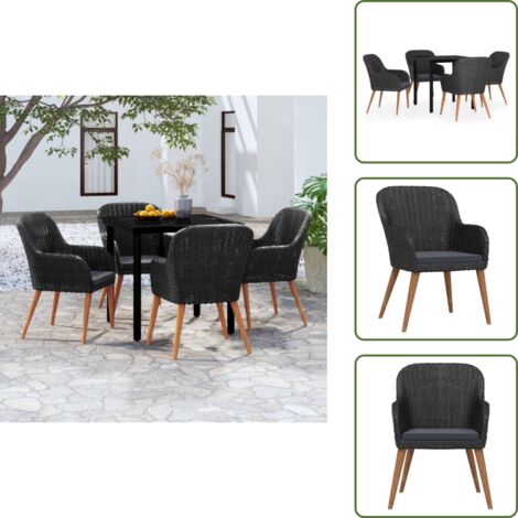 Sillas de jardín - vidaXL Juego de comedor de jardín 5 piezas con cojines negro - Cojines para sillas