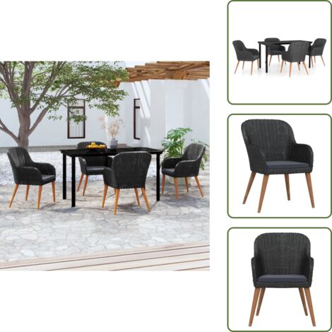 Sillas de jardín - vidaXL Juego de comedor de jardín 5 piezas con cojines negro - Cojines para sillas