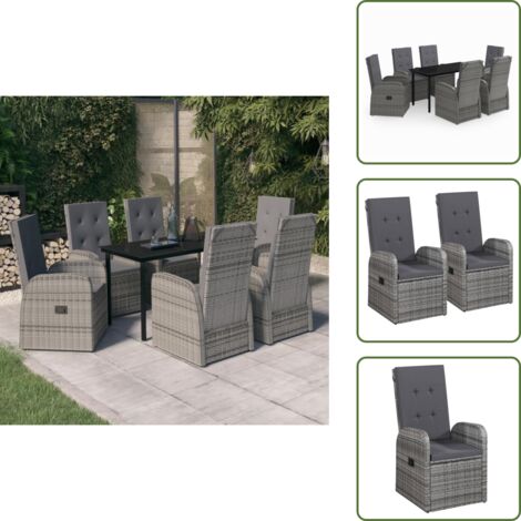 Sillas de jardín - vidaXL Juego de comedor de jardín 7 piezas con cojines gris - Cojines para sillas
