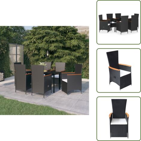 Sillas de jardín - vidaXL Juego de comedor de jardín 7 piezas con cojines negro - Cojines para sillas