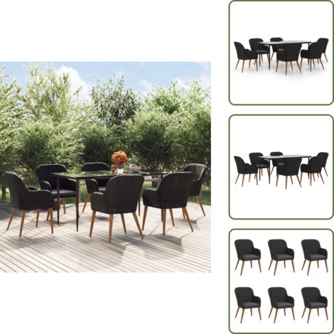 Sillas de jardín - vidaXL Juego de comedor de jardín 7 piezas con cojines negro - Cojines para sillas