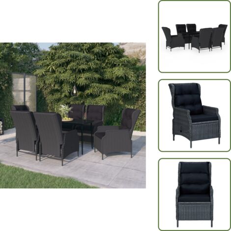 Sillas de jardín - vidaXL Juego de comedor de jardín 7 piezas gris oscuro - Cojines de jardín