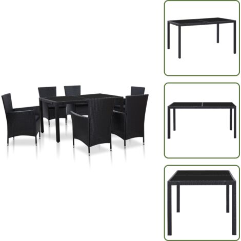 Sillas de jardín - vidaXL Juego de comedor de jardín 7 piezas ratán sintético negro - Comedor exterior