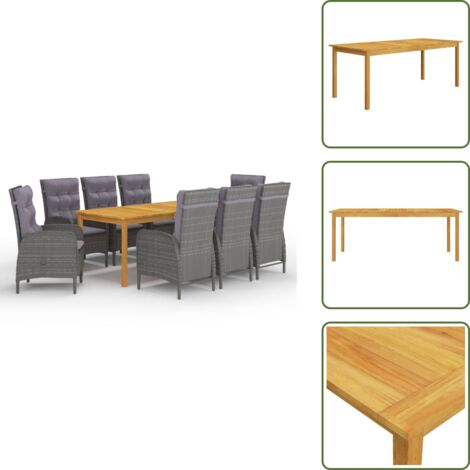 Sillas de jardín - vidaXL Juego de comedor de jardín 9 piezas gris - Comedor exterior