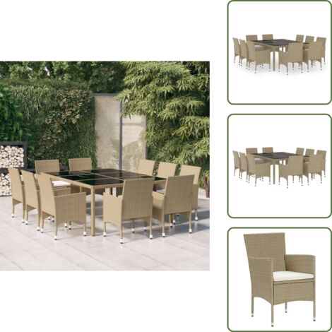 Sillas de jardín - vidaXL Juego de comedor de jardín de 11 piezas ratán sintético beige - Comedor exterior