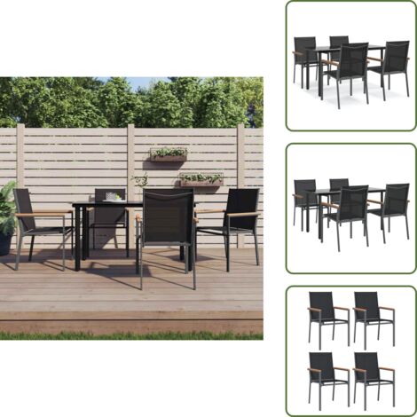 Sillas de jardín - vidaXL Juego de comedor para jardín 5 piezas acero y textilene negro - Comedor exterior