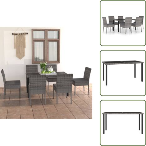 Sillas de jardín - vidaXL Juego de comedor para jardín 7 piezas ratán sintético gris - Ratán sintético