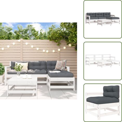 Sillas de jardín - vidaXL Juego de muebles jardín 5 piezas y cojines madera maciza blanco - Cojines de jardín
