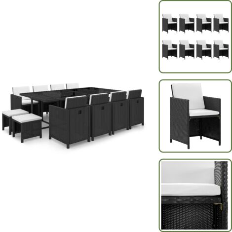 Sillas de jardín - vidaXL Set comedor de jardín 13 piezas y cojines ratán sintético negro - Mesa de jardín