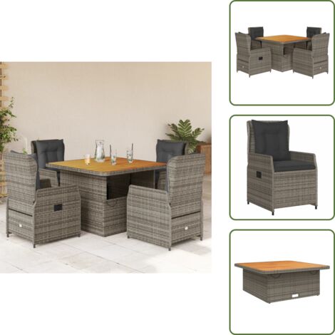 Sillas de jardín - vidaXL Set comedor de jardín 5 piezas con cojines ratán sintético gris - Cojines para jardín