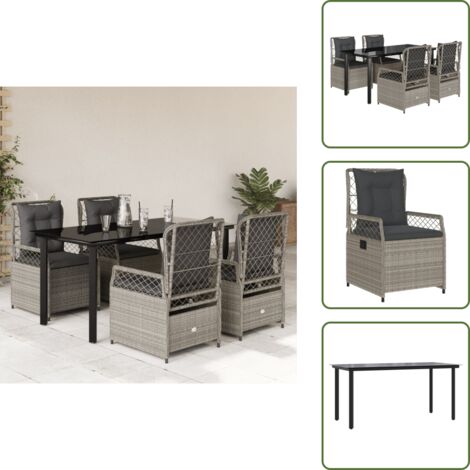 Sillas de jardín - vidaXL Set comedor de jardín 5 pzas cojines ratán sintético gris claro - Mesa de jardín