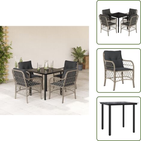 Sillas de jardín - vidaXL Set comedor de jardín 5 pzas cojines ratán sintético gris claro - Mesa de jardín