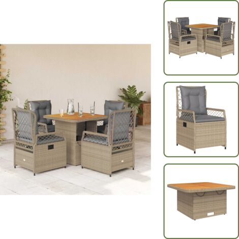 Sillas de jardín - vidaXL Set comedor de jardín 5 pzas con cojines ratán sintético beige - Cojines para jardín