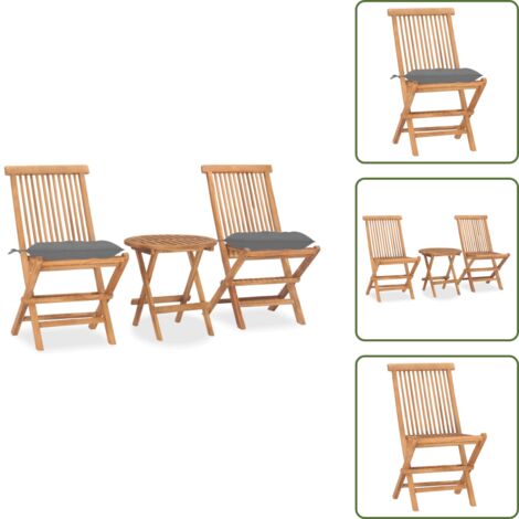 Sillas de jardín - vidaXL Set comedor de jardín plegable 3 piezas madera de teca cojines - Cojines para jardín