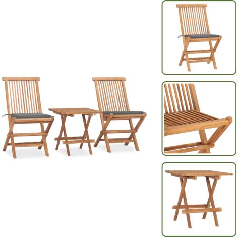 Sillas de jardín - vidaXL Set comedor de jardín plegable 3 piezas madera de teca cojines - Cojines para jardín