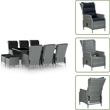 Sillas de jardín - vidaXL Set comedor jardín 9 pzas y cojines ratán sintético gris claro - Cojines sintéticos