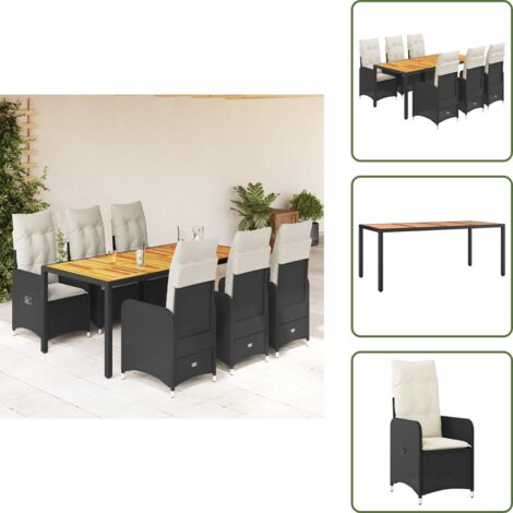 Sillas de jardín - vidaXL Set de mesa y sillas de jardín 7 pzas y cojines ratán PE negro - Mesa de jardín