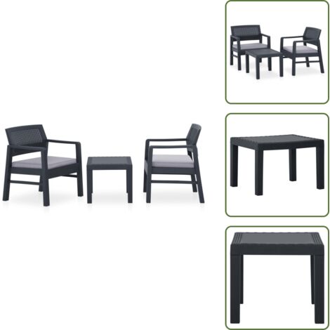 Sillas de jardín - vidaXL Set de muebles de jardín 3 piezas con cojines plástico gris - Mesa de jardín