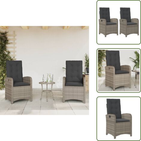 Sillas de jardín - vidaXL Sillones reclinable jardín y cojines 2 uds ratán sintético gris - Sillas de exterior