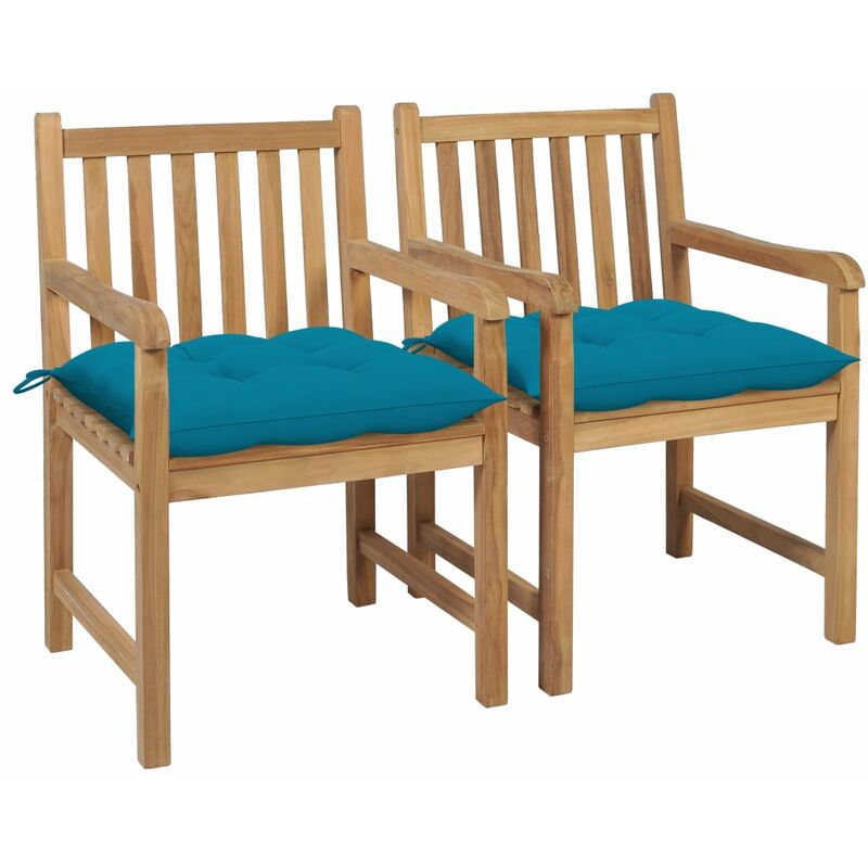 

Sillas de jardín 2 uds madera de teca con cojines azul claro