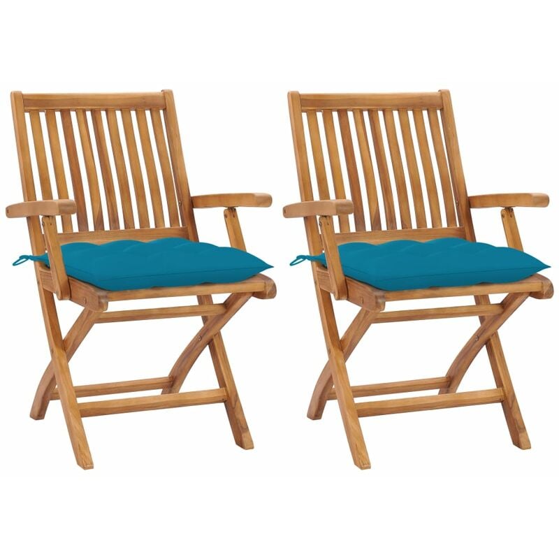 

Sillas de jardín 2 uds madera de teca con cojines azul claro - Azul