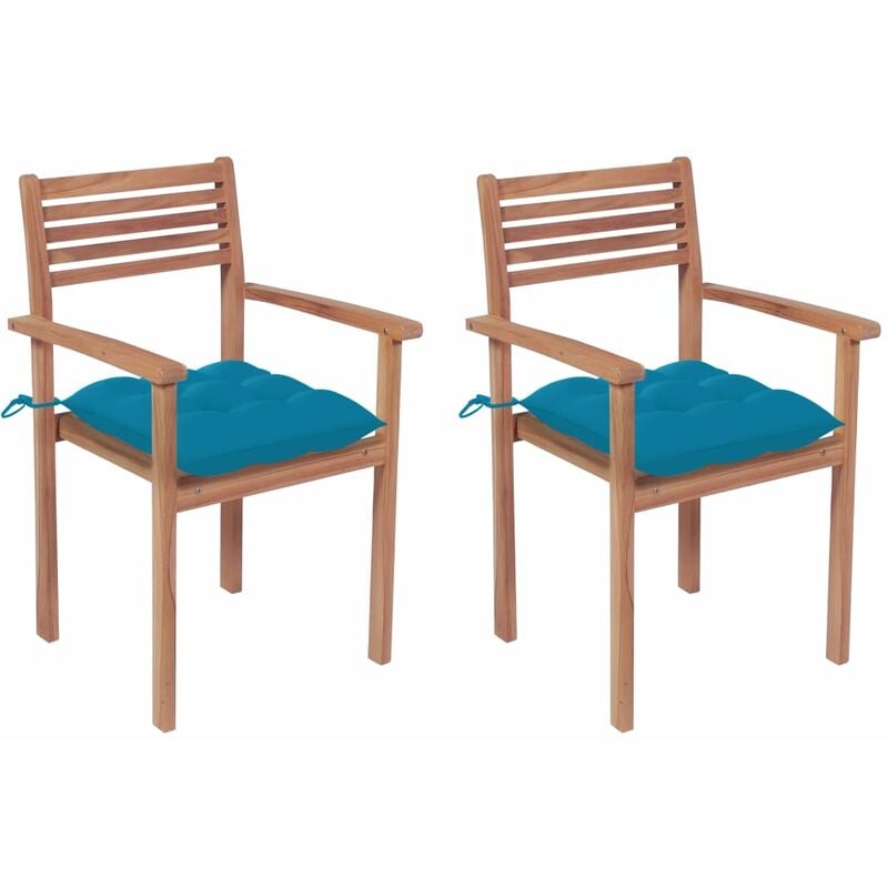 

Sillas de jardín 2 uds madera de teca con cojines azul claro