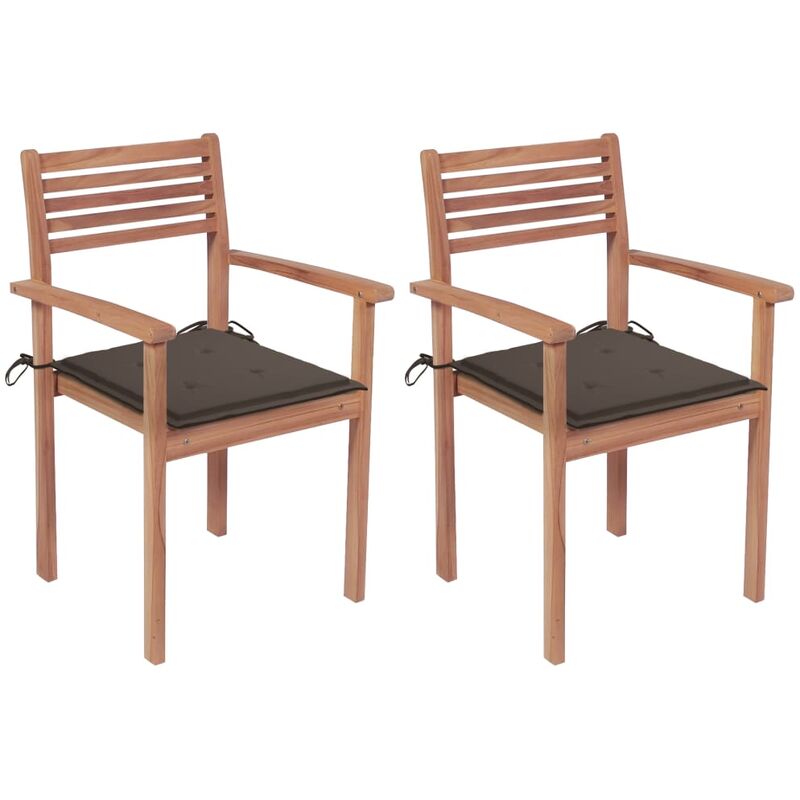 

Sillas de jardín 2 uds madera de teca con cojines gris taupe