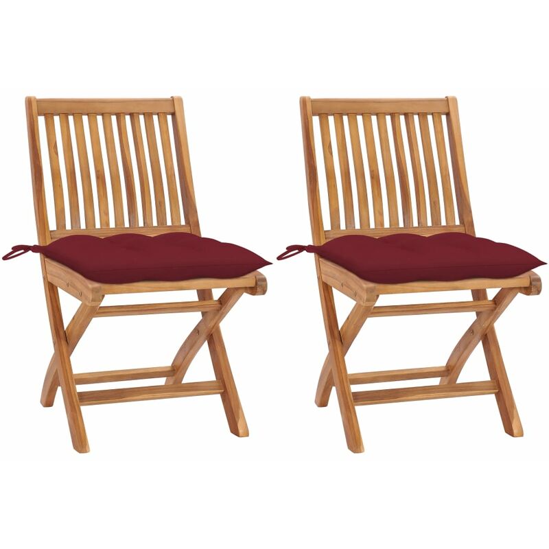 

Sillas de jardín 2 uds madera de teca con cojines rojo tinto - Rojo
