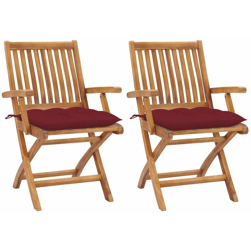 

Sillas de jardín 2 uds madera de teca con cojines rojo tinto - Rojo