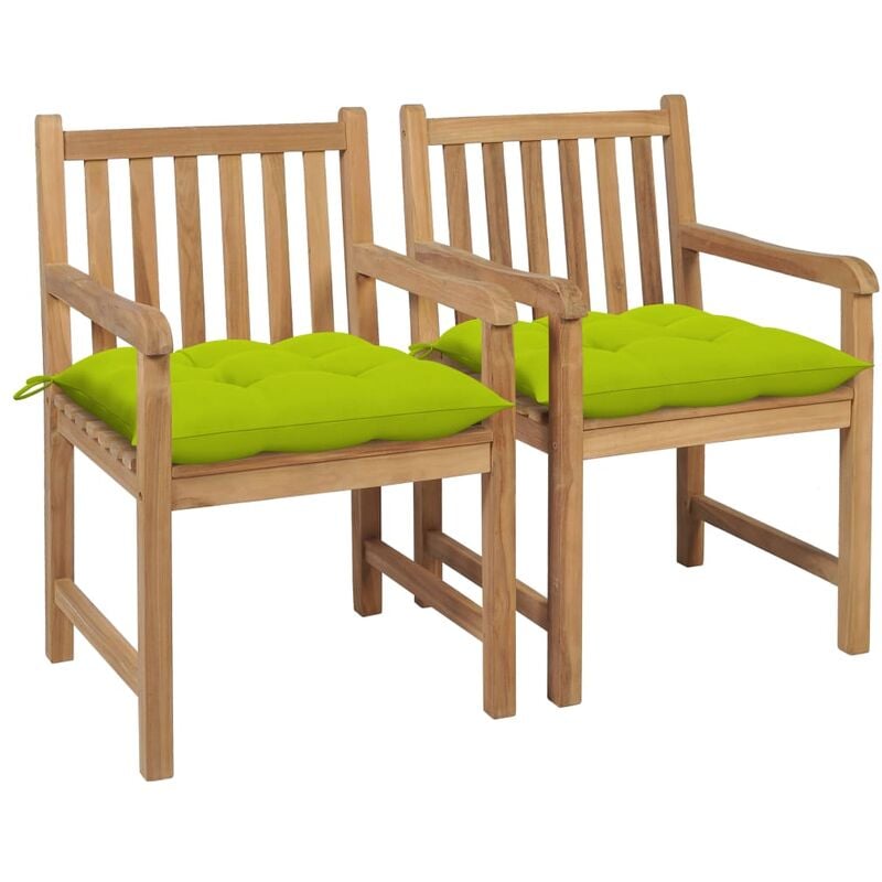 

Sillas de jardín 2 uds madera de teca y cojines verde brillante