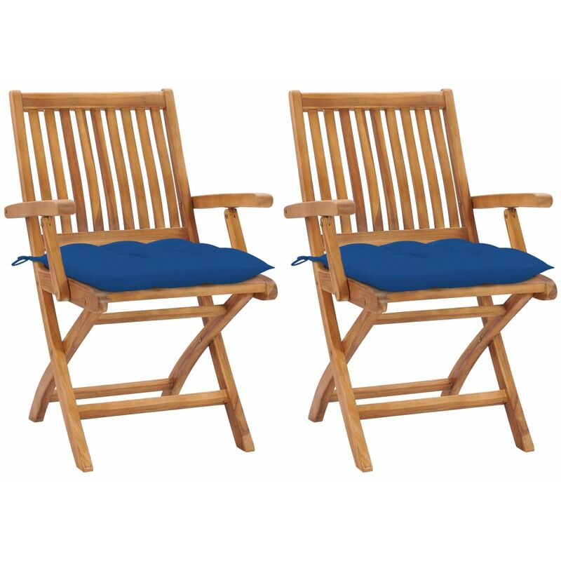 

Sillas de jardín 2 uds madera maciza de teca con cojines azul - Azul