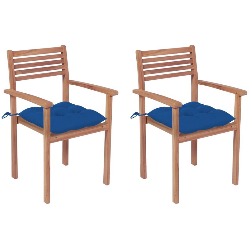 

Sillas de jardín 2 uds madera maciza de teca con cojines azules