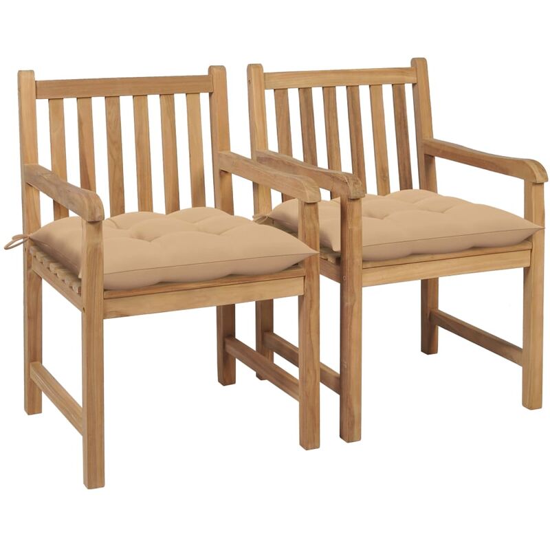 

Sillas de jardín 2 uds madera maciza de teca con cojines beige